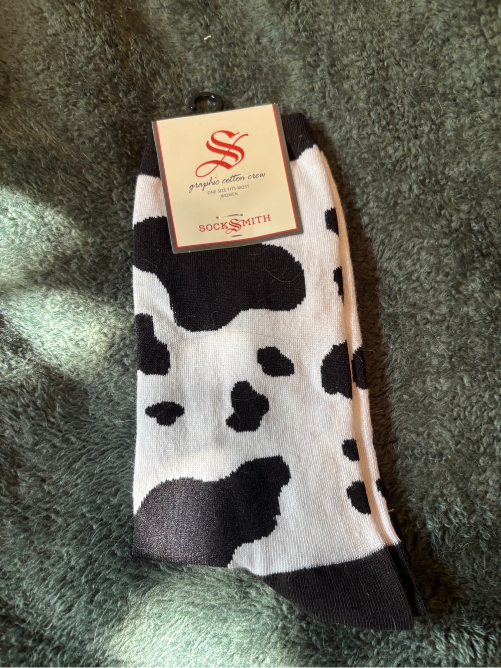 Women’s Black & White Cow Print Crew Socks by Socksmith